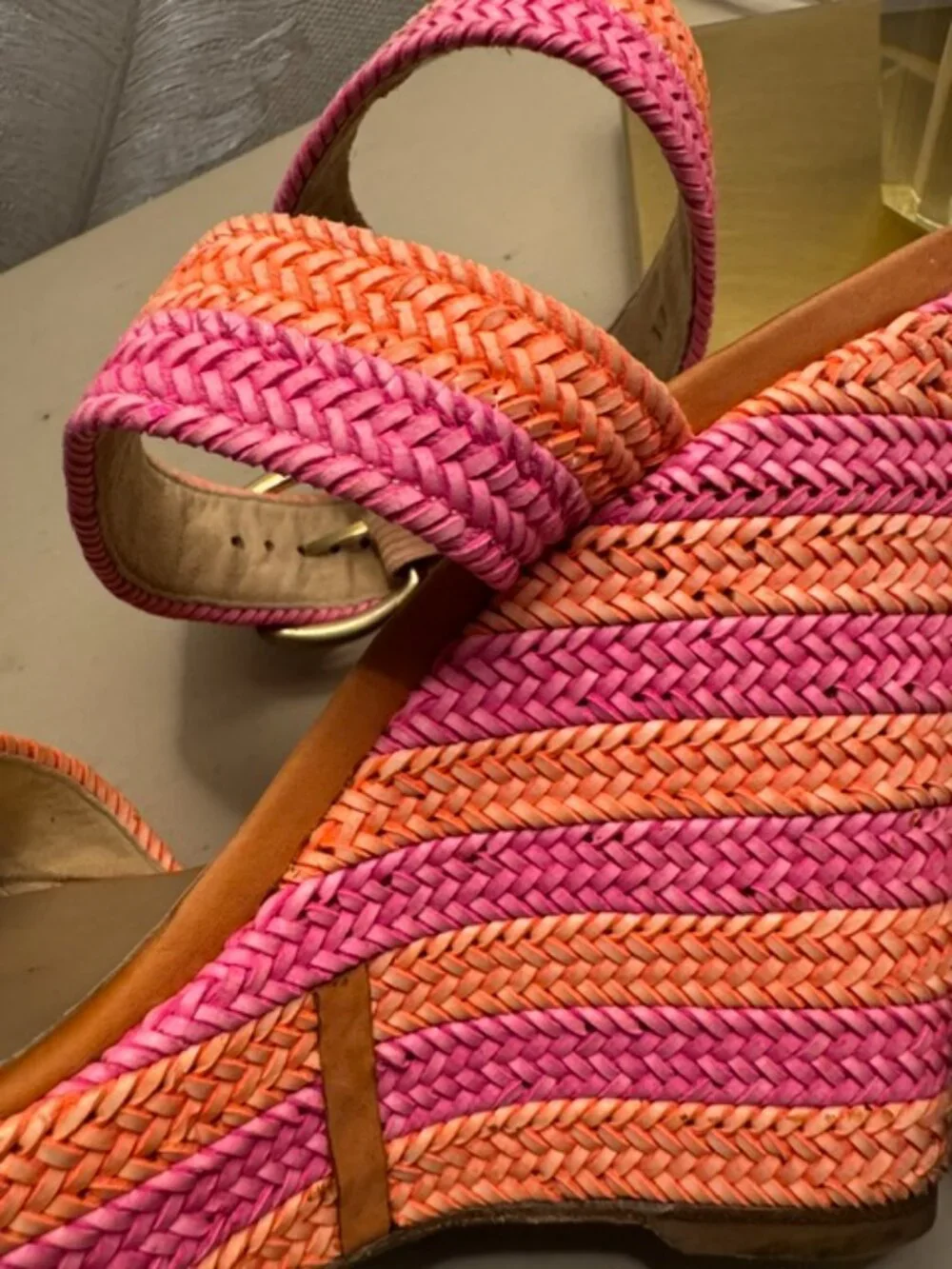 Stuart Weitzman Orange/Pink Wedge Sandals - Picture 7 of 7